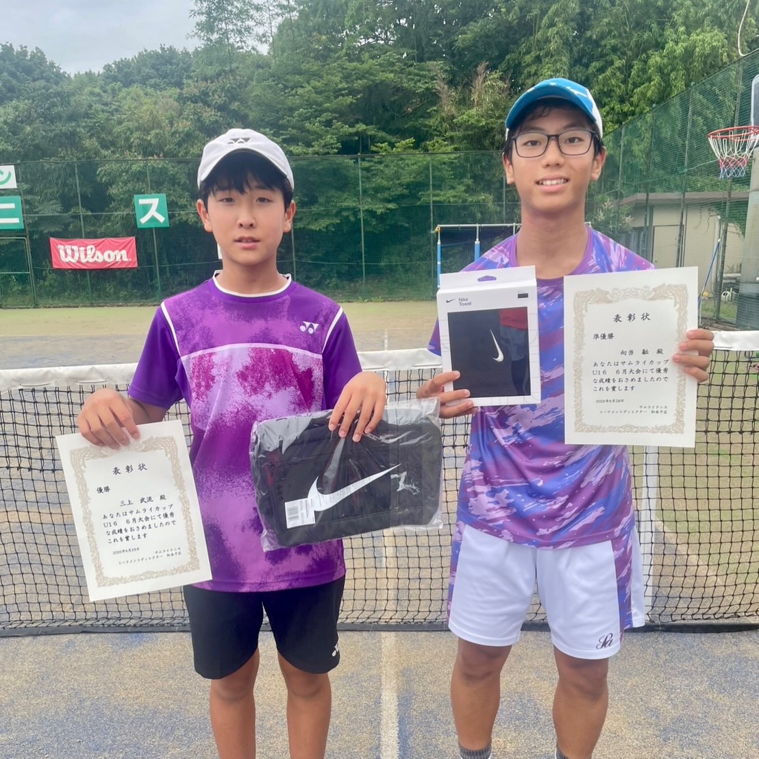 サムライカップU16 6月大会　男子の全日程終了しました☑️

優勝🏆三上武流選手(吉田記念テニス研修センター)
準優勝🥈向当駈選手(明治大学付属明治高校)

おめでとう御座います🥳㊗️
明日はU16女子大会を行います！
よろしくお願いします🙇

 #テニスクラブ #テニス #テニススクール#イベントレッスン #ジュニアテニス